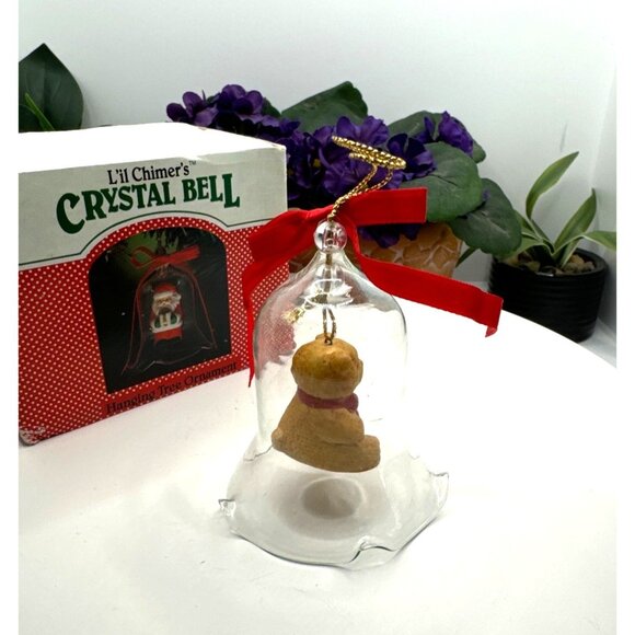 Li'l Chimers By Jasco Crystal Bell Ornament With Teddy Bear & Red Ribbon - Picture 6 of 8